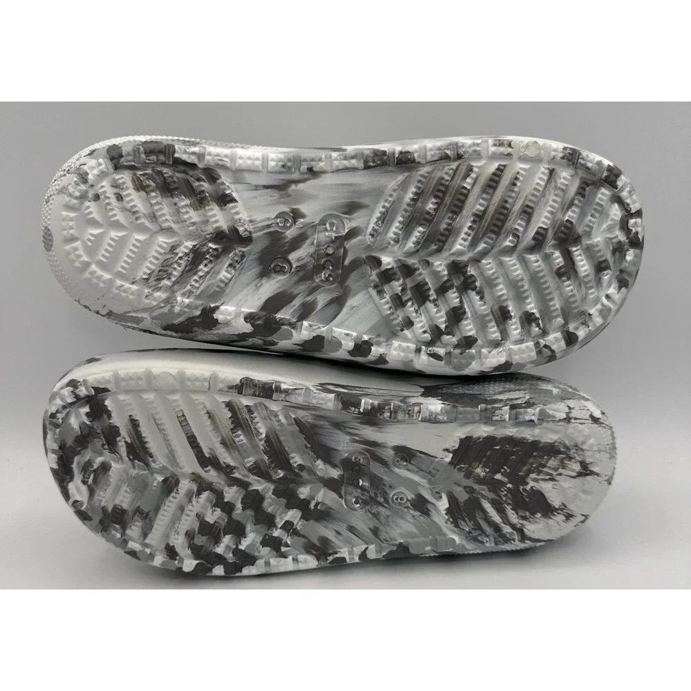 New Crocs‎ Classic Marbled Slide Sandals Men's 7 , Women's 9  White Grey 211563